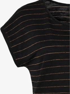T-shirt à col rond bandes en lurex couleur cuivre