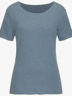 T-shirt à col rond bords pailletés raffinés à l'encolure, aux finitions des manches et à l'ourlet