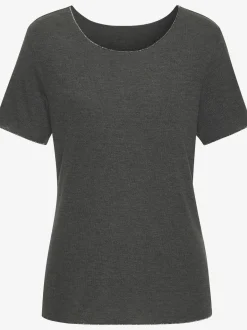 T-shirt à col rond bords pailletés raffinés à l'encolure, aux finitions des manches et à l'ourlet