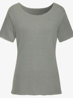 T-shirt à col rond bords pailletés raffinés à l'encolure, aux finitions des manches et à l'ourlet