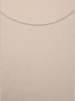 T-shirt à col rond bords pailletés raffinés à l'encolure, aux finitions des manches et à l'ourlet