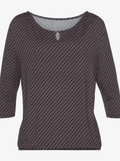 T-shirt à col rond encolure ronde avec petite ouverture et bouton doré devant