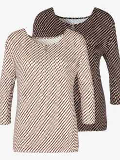 T-shirt à col rond encolure ronde avec petite ouverture et bouton doré devant