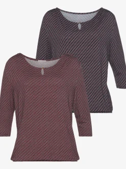 T-shirt à col rond encolure ronde avec petite ouverture et bouton doré devant