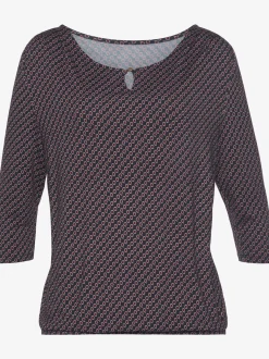 T-shirt à col rond encolure ronde avec petite ouverture et bouton doré devant