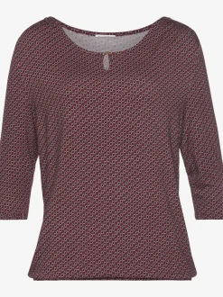 T-shirt à col rond encolure ronde avec petite ouverture et bouton doré devant
