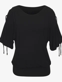 T-shirt à col rond fronce avec liens à nouer aux épaules pour régler la longueur des manches : manches courtes ou mi-longues