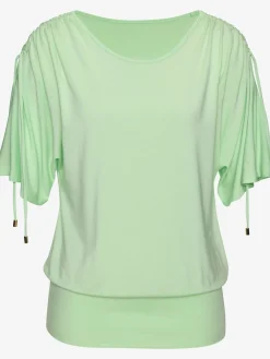 T-shirt à col rond fronce avec liens à nouer aux épaules pour régler la longueur des manches : manches courtes ou mi-longues
