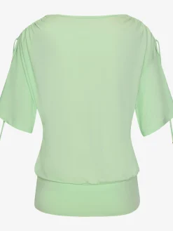 T-shirt à col rond fronce avec liens à nouer aux épaules pour régler la longueur des manches : manches courtes ou mi-longues