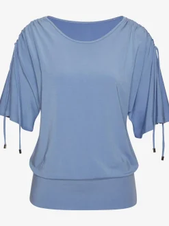 T-shirt à col rond fronce avec liens à nouer aux épaules pour régler la longueur des manches : manches courtes ou mi-longues
