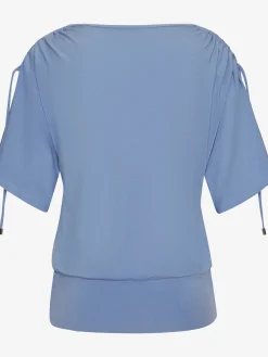 T-shirt à col rond fronce avec liens à nouer aux épaules pour régler la longueur des manches : manches courtes ou mi-longues