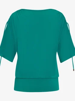 T-shirt à col rond fronce avec liens à nouer aux épaules pour régler la longueur des manches : manches courtes ou mi-longues