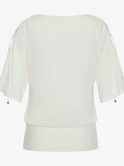 T-shirt à col rond fronce avec liens à nouer aux épaules pour régler la longueur des manches : manches courtes ou mi-longues