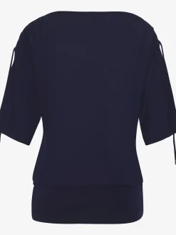 T-shirt à col rond fronce avec liens à nouer aux épaules pour régler la longueur des manches : manches courtes ou mi-longues
