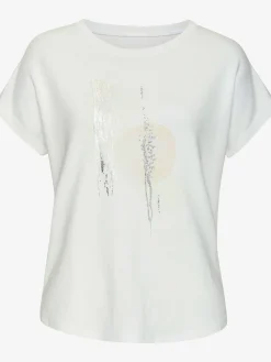 T-shirt à col rond imprimé feuille de qualité