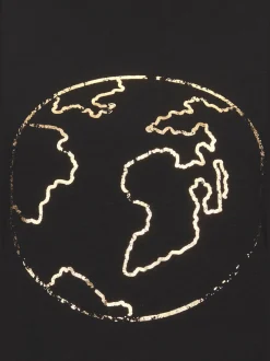 T-shirt à col rond imprimé feuille brillant « globe terrestre »