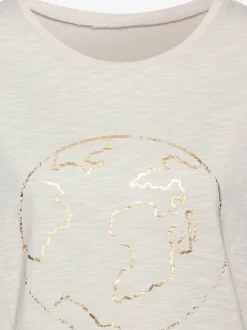 T-shirt à col rond imprimé feuille brillant « globe terrestre »