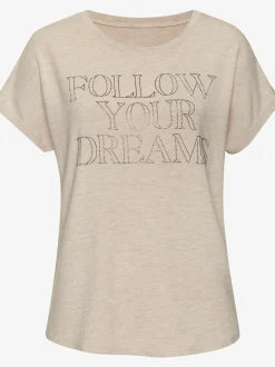 T-shirt à col rond inscription de qualité en strass « follow your dreams »