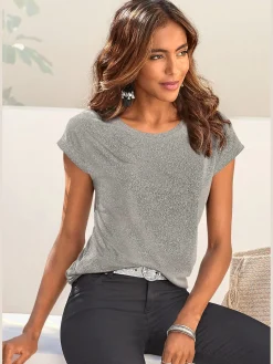 T-shirt à col rond jersey avec effet brillant raffiné