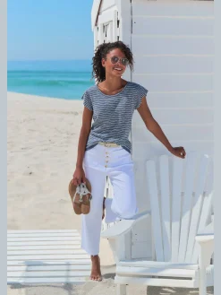 T-shirt à col rond manches chauve-souris tendance