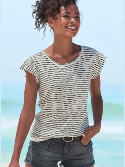T-shirt à col rond manches chauve-souris tendance