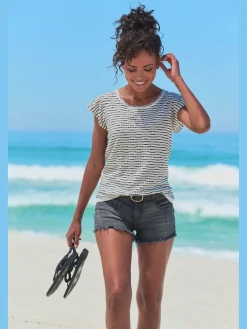 T-shirt à col rond manches chauve-souris tendance