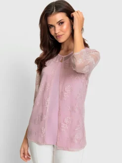 T-shirt 2 en 1 avec dentelle transparente