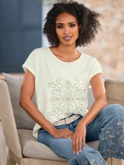 T-shirt à encolure ronde broderie contrastée