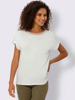 T-shirt à encolure ronde dentelle ajourée