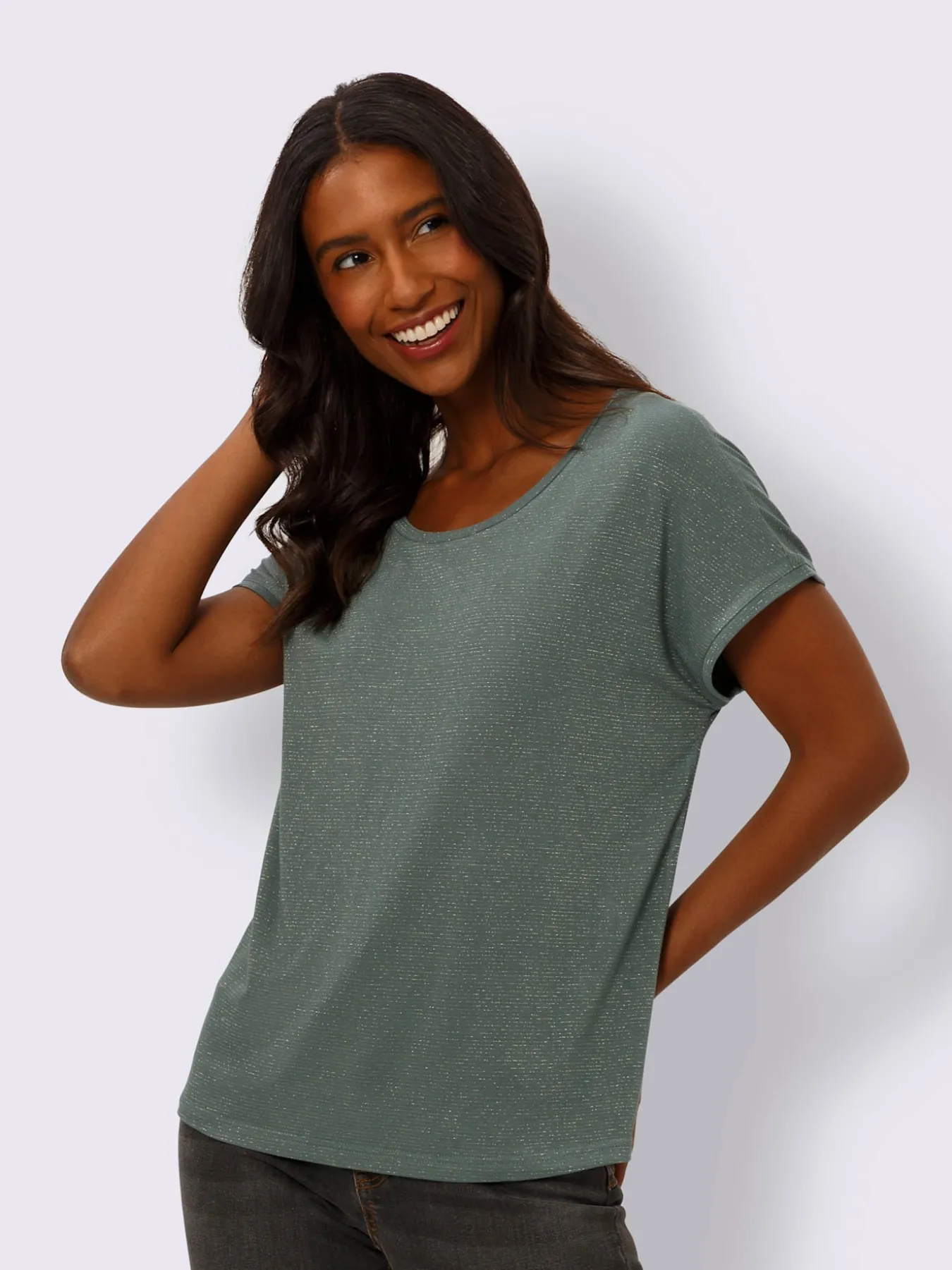 T-shirt à encolure ronde fil fantaisie couleur or