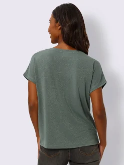 T-shirt à encolure ronde fil fantaisie couleur or