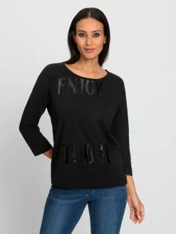 T-shirt à encolure ronde imprimé feuille brillant