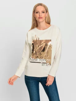 T-shirt à encolure ronde joli imprimé feuille devant