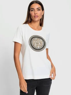 T-shirt à encolure ronde jolies pierres brillantes fantaisie