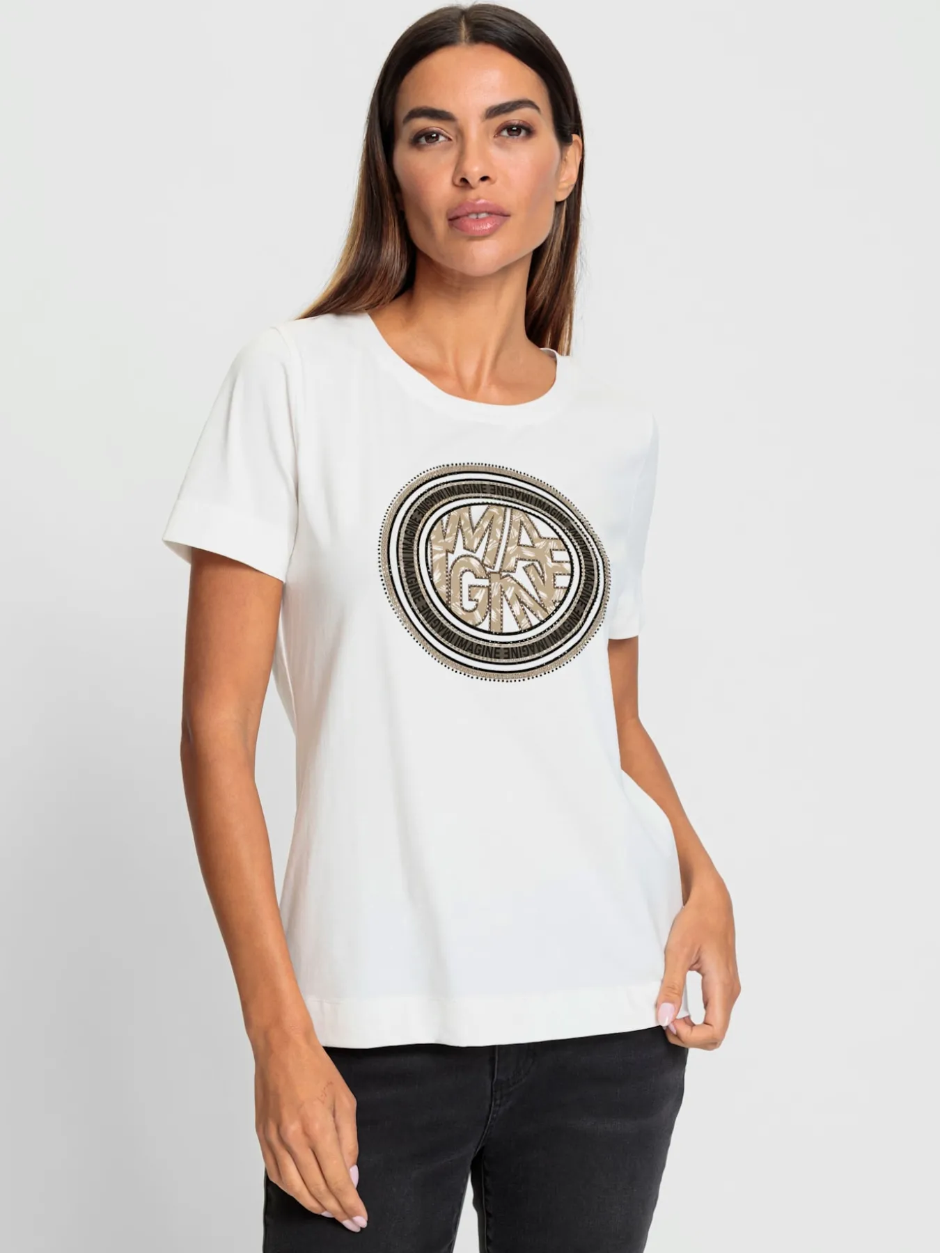 T-shirt à encolure ronde jolies pierres brillantes fantaisie