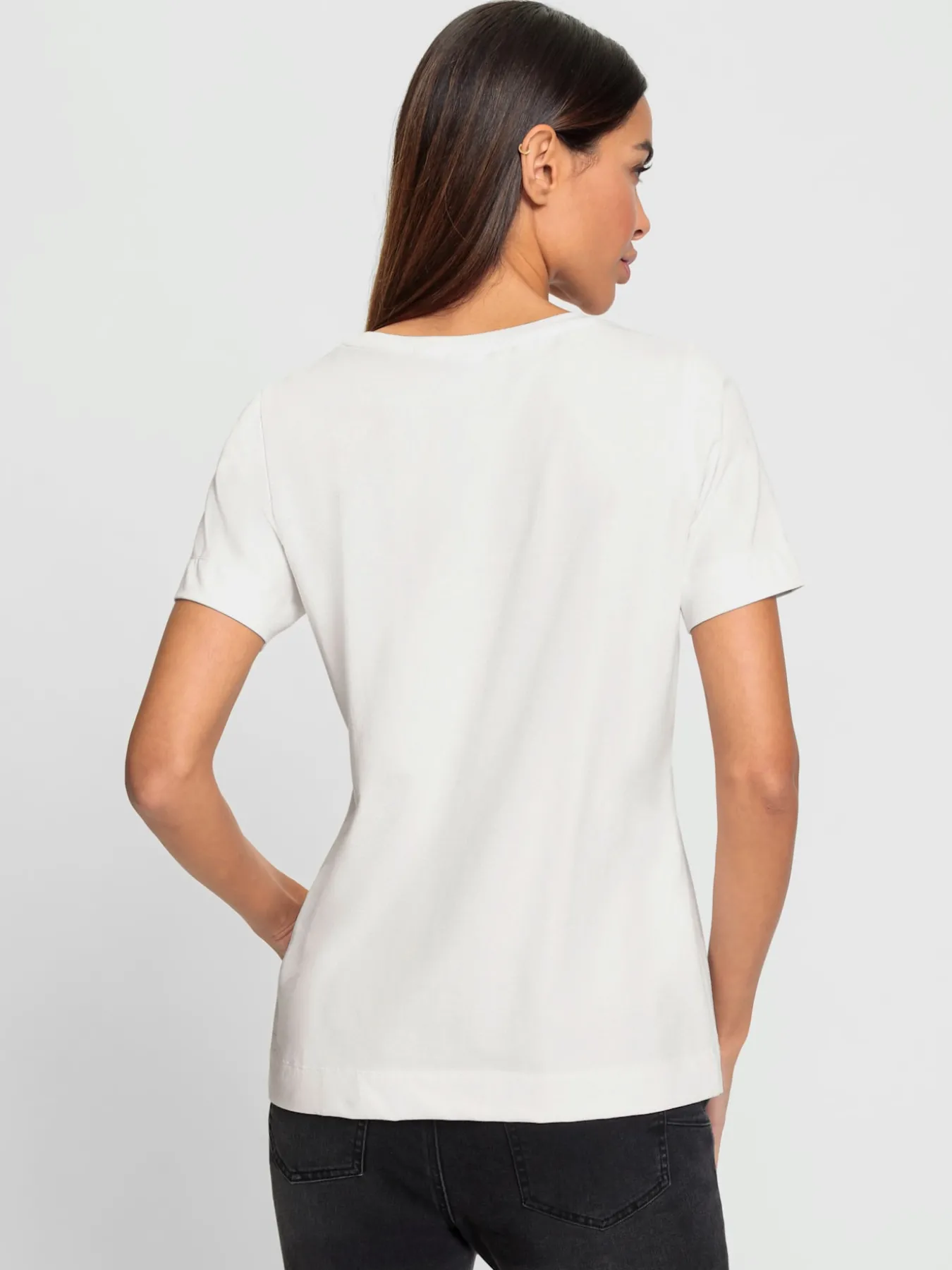 T-shirt à encolure ronde jolies pierres brillantes fantaisie
