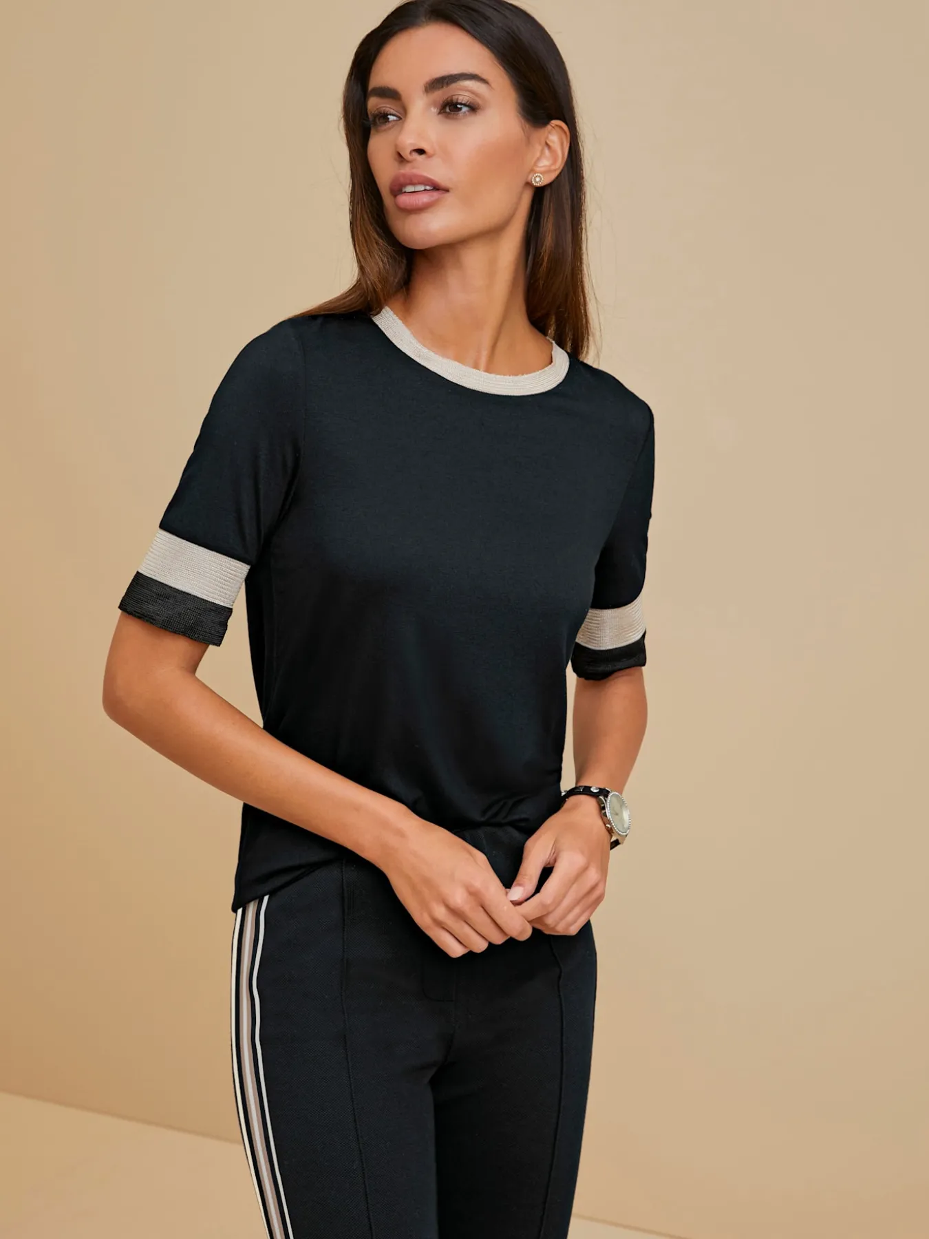 T-shirt à encolure ronde joli mélange de matières