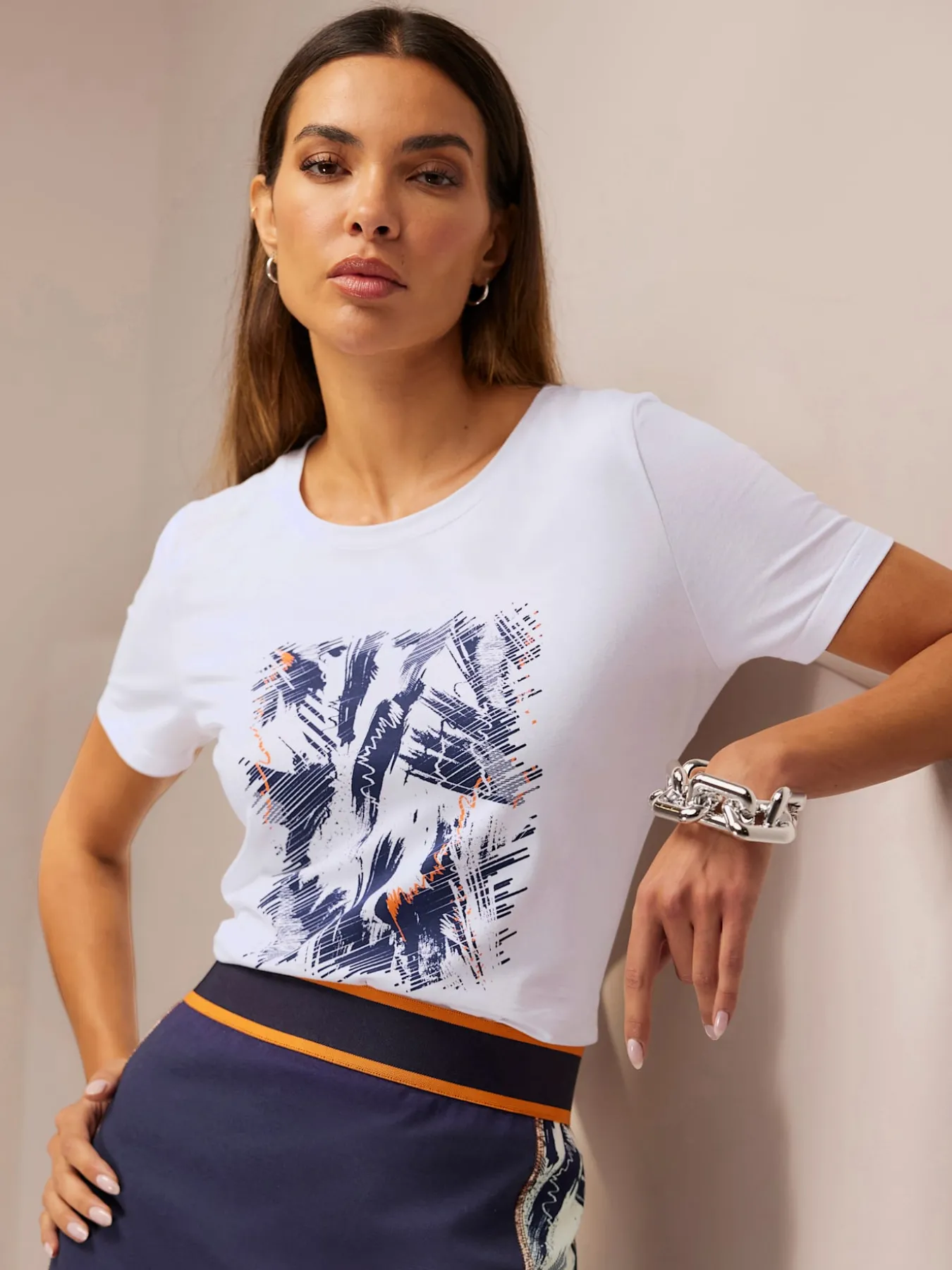T-shirt à encolure ronde joli imprimé devant