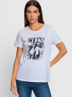 T-shirt à encolure ronde joli imprimé devant