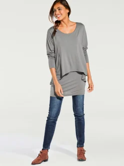 T-shirt à encolure ronde look décontracté tendance, manches chauve-souris
