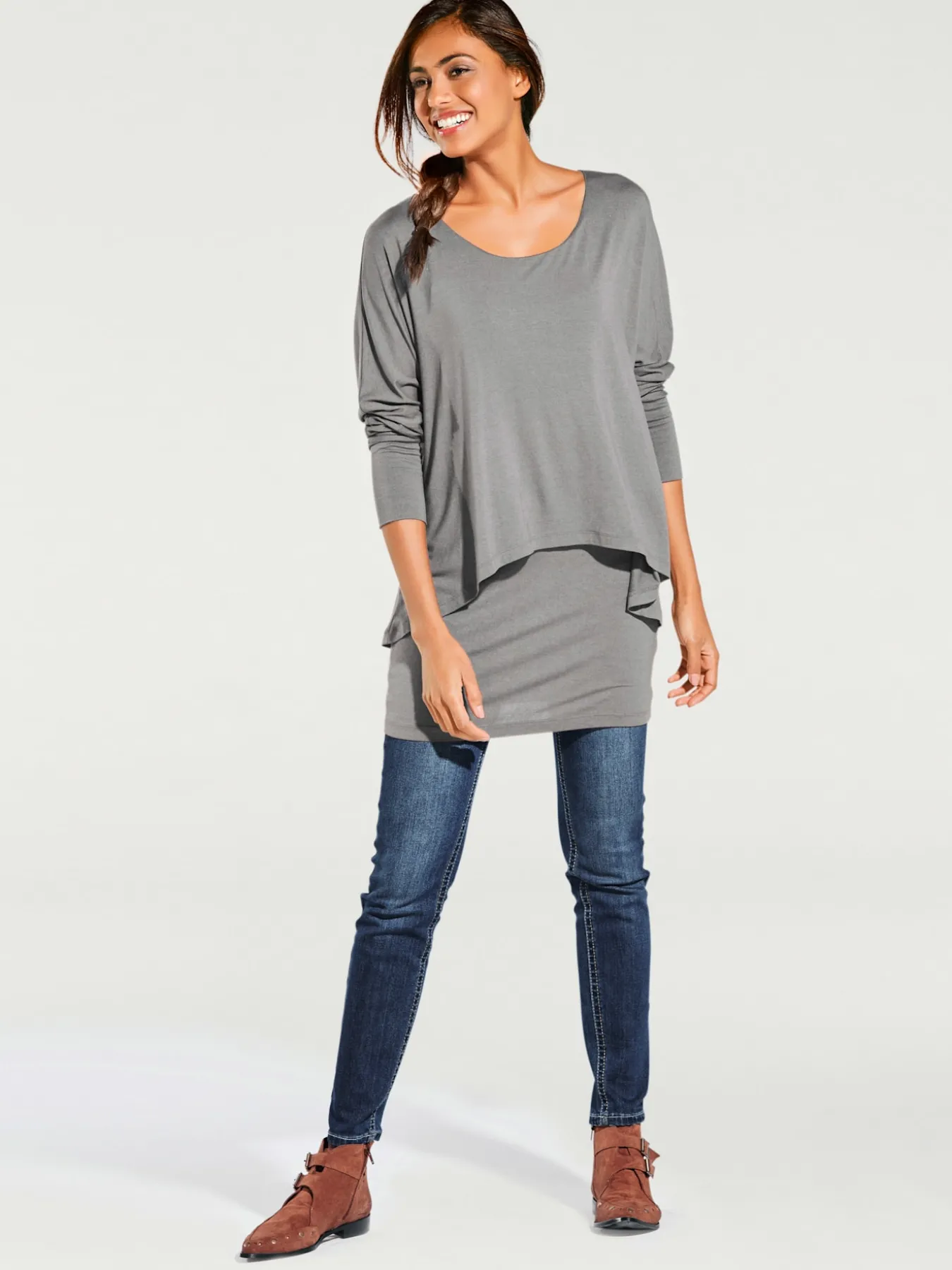 T-shirt à encolure ronde look décontracté tendance, manches chauve-souris