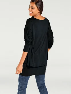 T-shirt à encolure ronde look décontracté tendance, manches chauve-souris