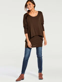 T-shirt à encolure ronde look décontracté tendance, manches chauve-souris