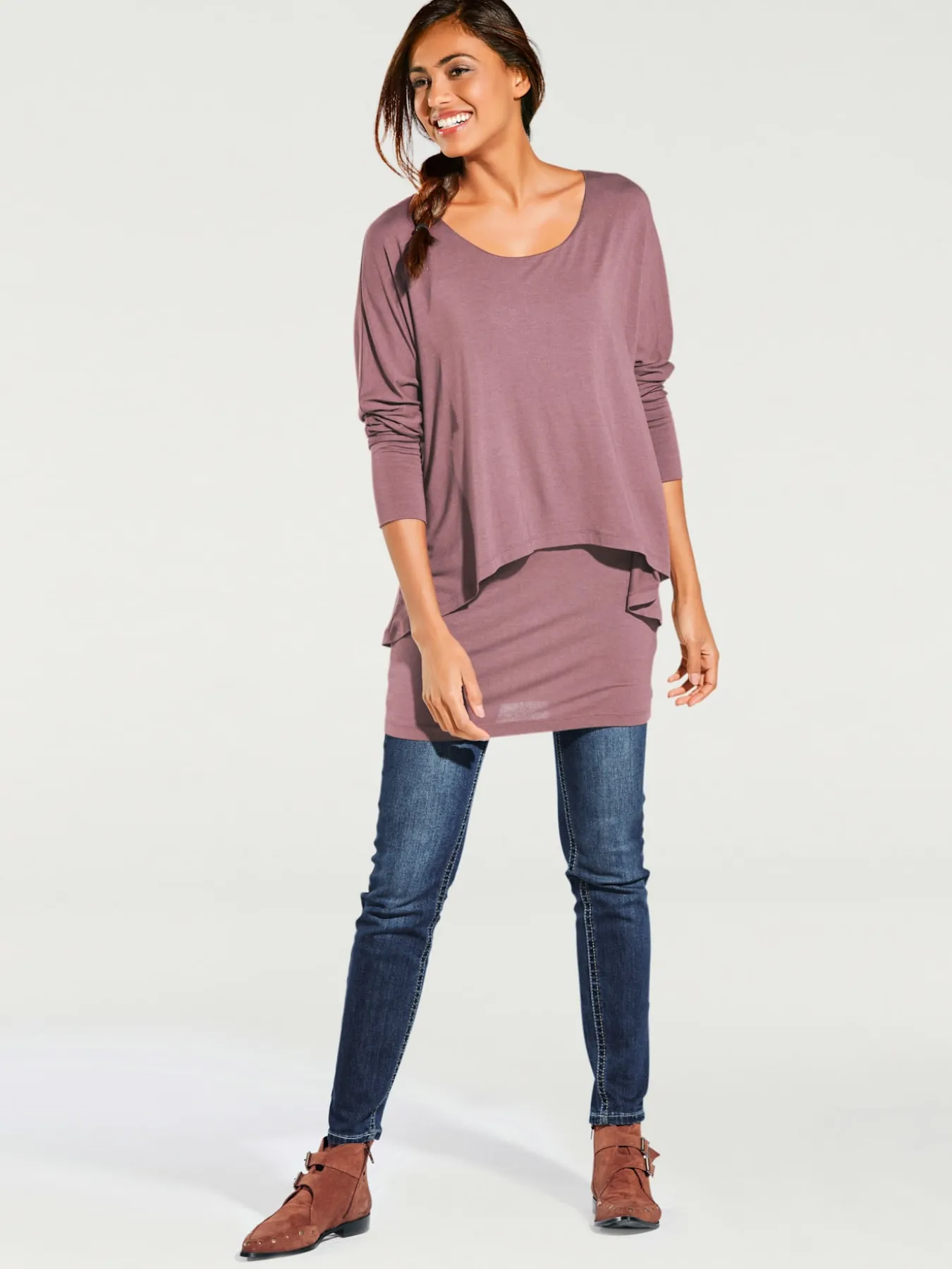 T-shirt à encolure ronde look décontracté tendance, manches chauve-souris