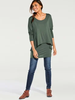 T-shirt à encolure ronde look décontracté tendance, manches chauve-souris