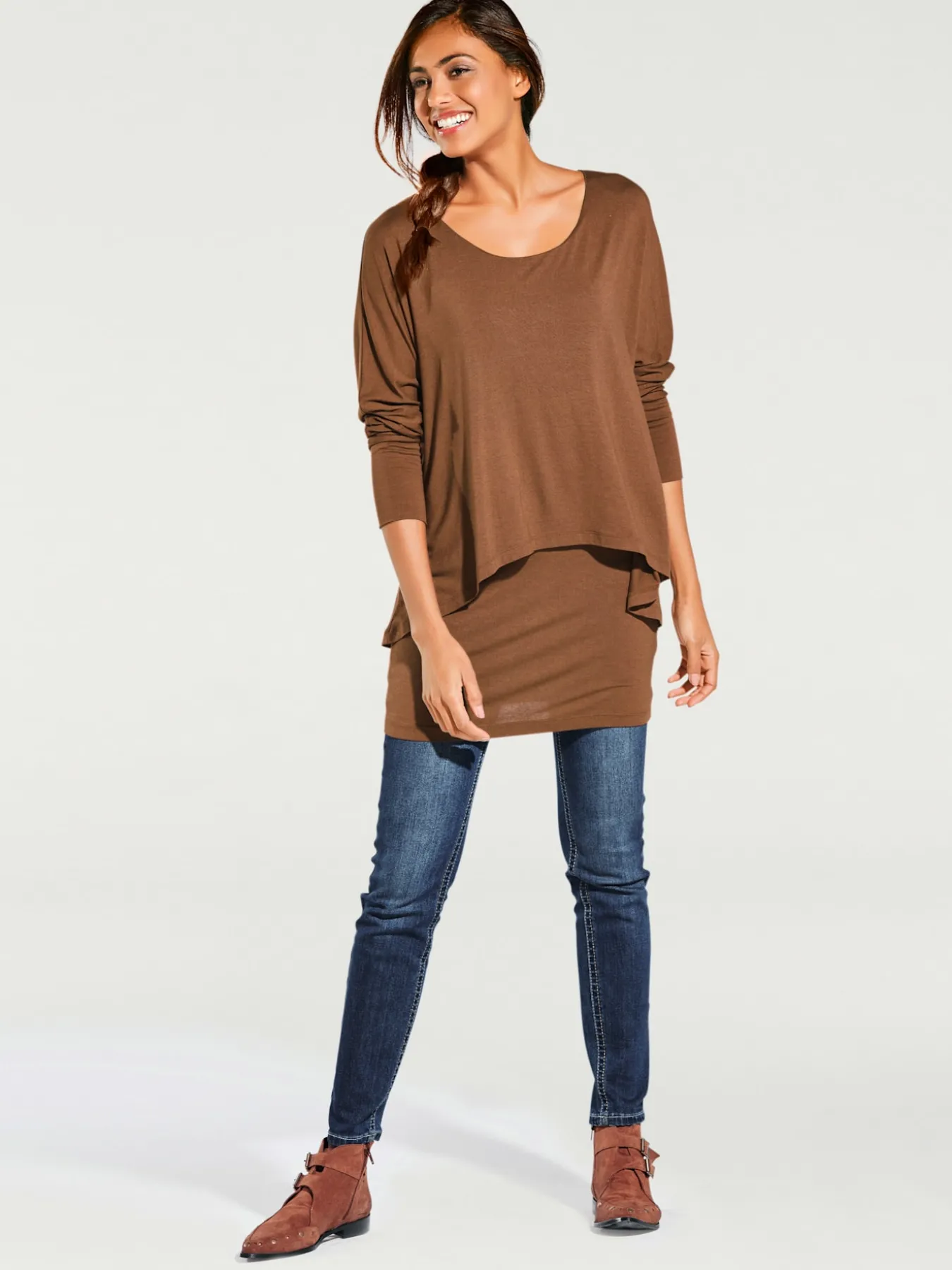 T-shirt à encolure ronde look décontracté tendance, manches chauve-souris