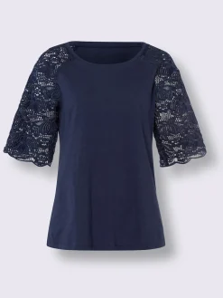 T-shirt à encolure ronde manches en dentelle