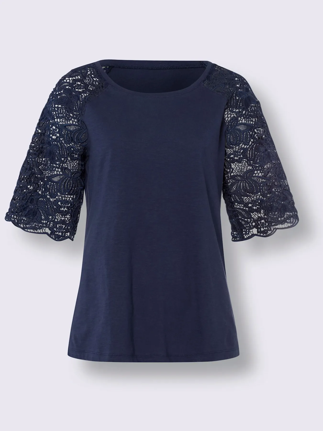 T-shirt à encolure ronde manches en dentelle