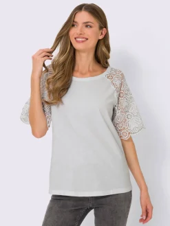 T-shirt à encolure ronde manches en dentelle