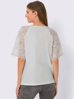 T-shirt à encolure ronde manches en dentelle